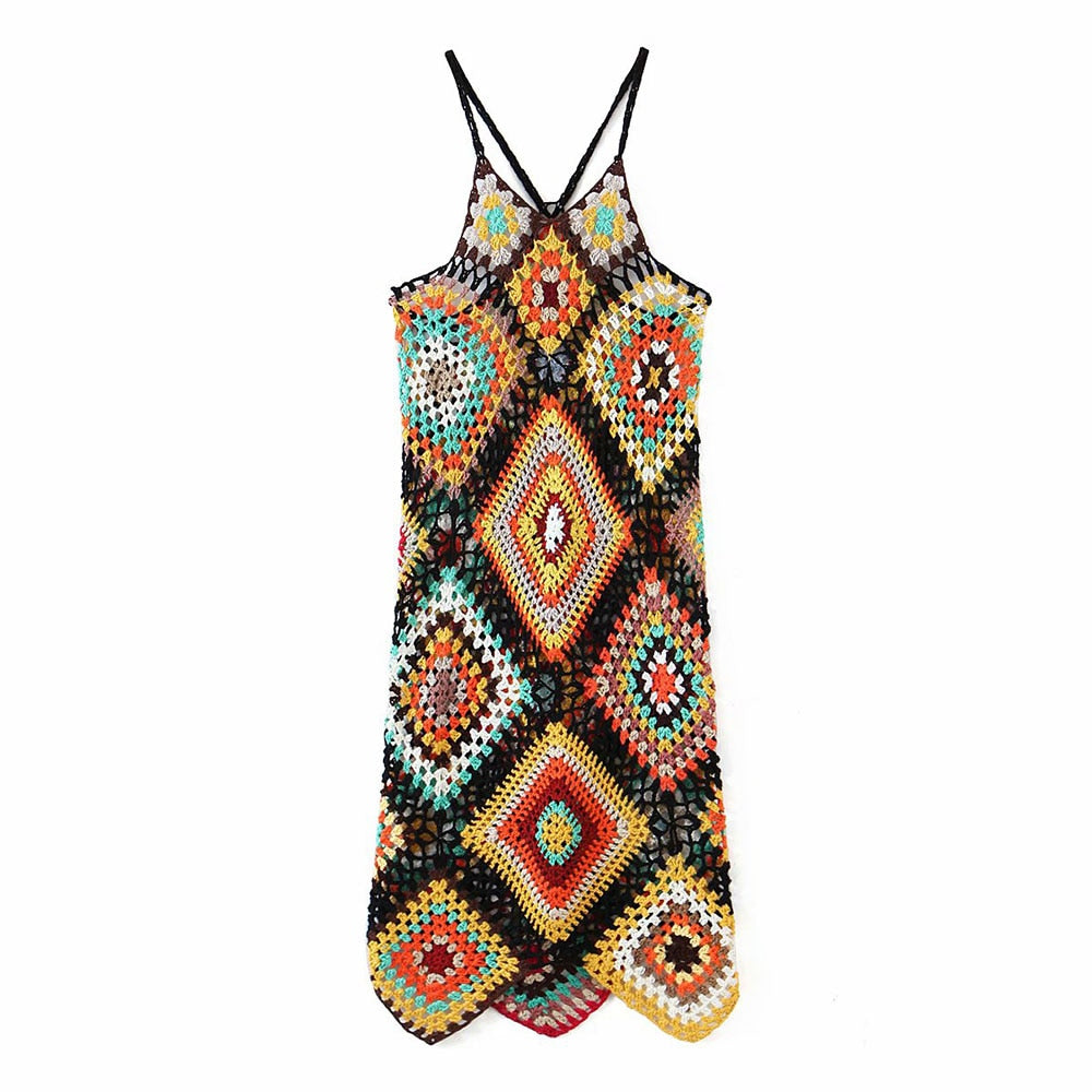 Iliana Multi-Color Patchwork Crochet Dress