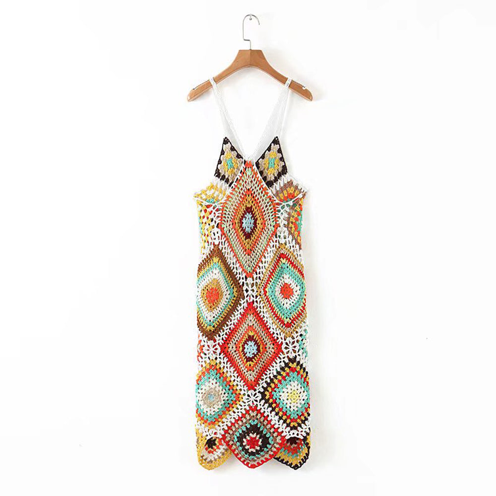 Iliana Multi-Color Patchwork Crochet Dress