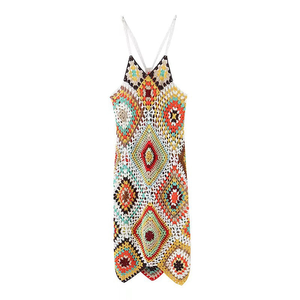 Iliana Multi-Color Patchwork Crochet Dress