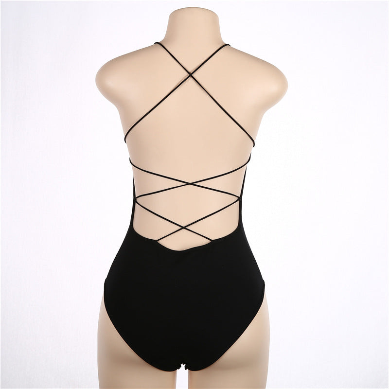 Lace-up Open Back Halter Bodysuit