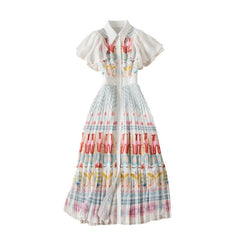 Laia Vintage Floral Print Pleated Dress