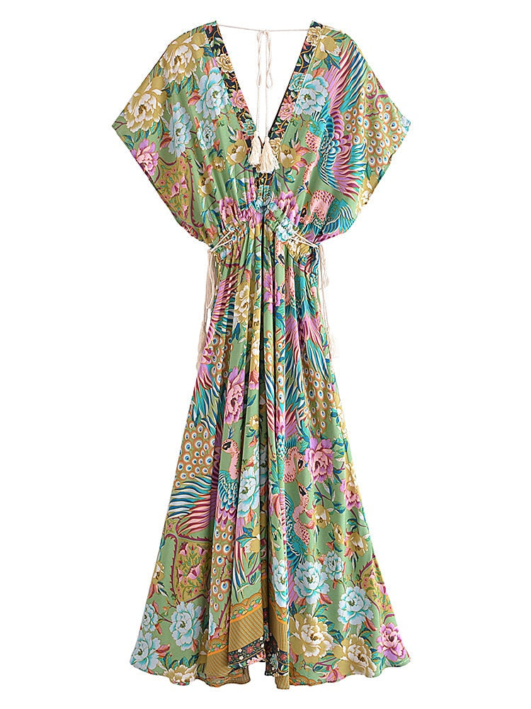 Lamona Bohemian Floral Prints Maxi Dress