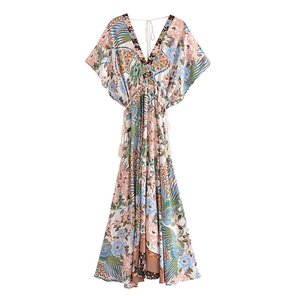 Lamona Bohemian Floral Prints Maxi Dress