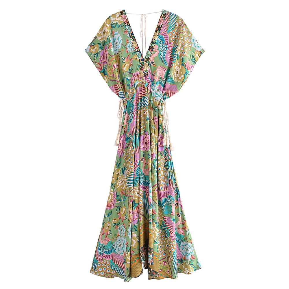 Lamona Bohemian Floral Prints Maxi Dress