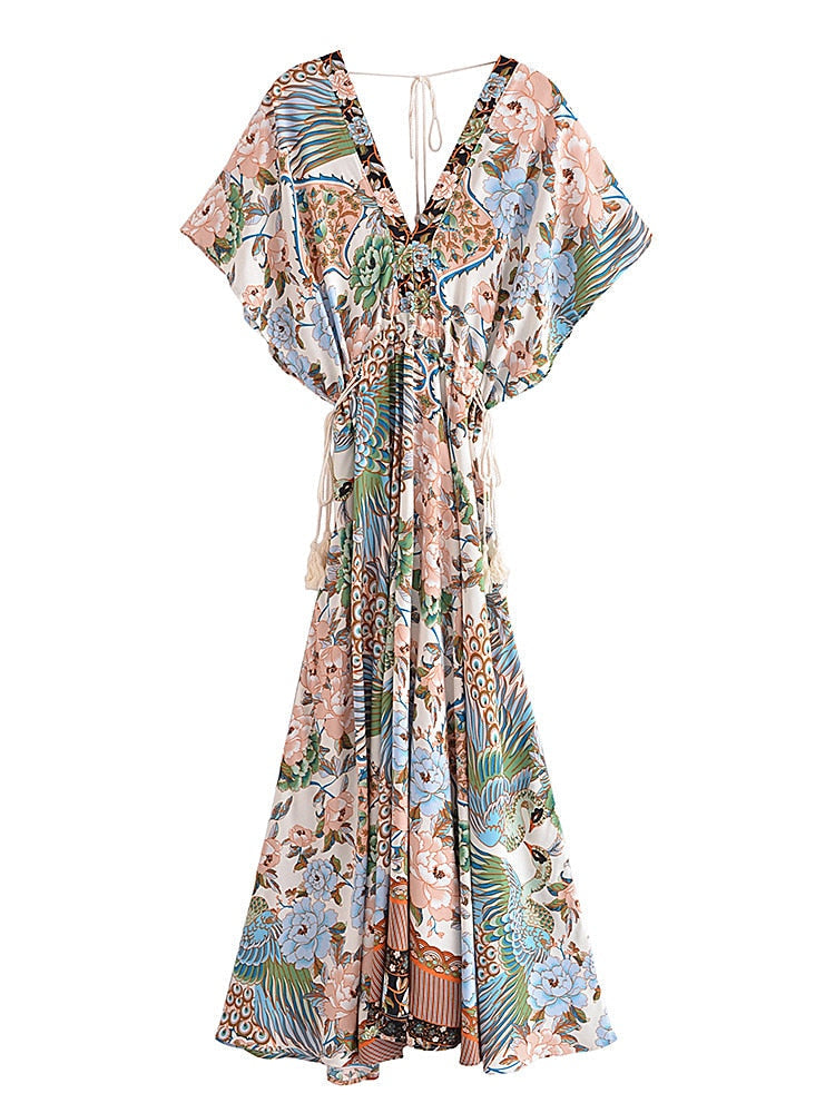 Lamona Bohemian Floral Prints Maxi Dress