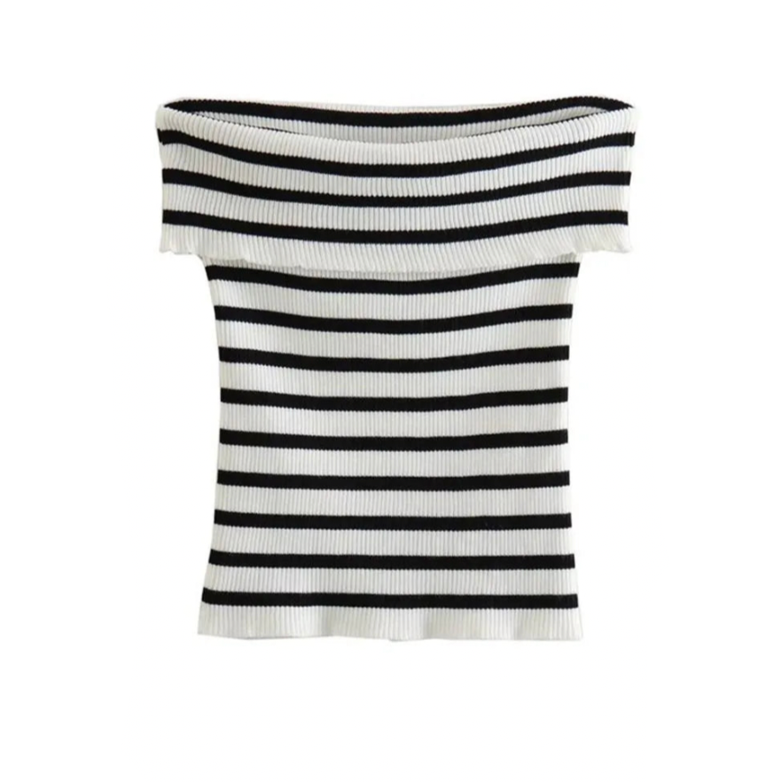 Leka Off the Shoulder Stripe Tees