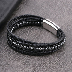 Beaded Woven Leather Bracelet