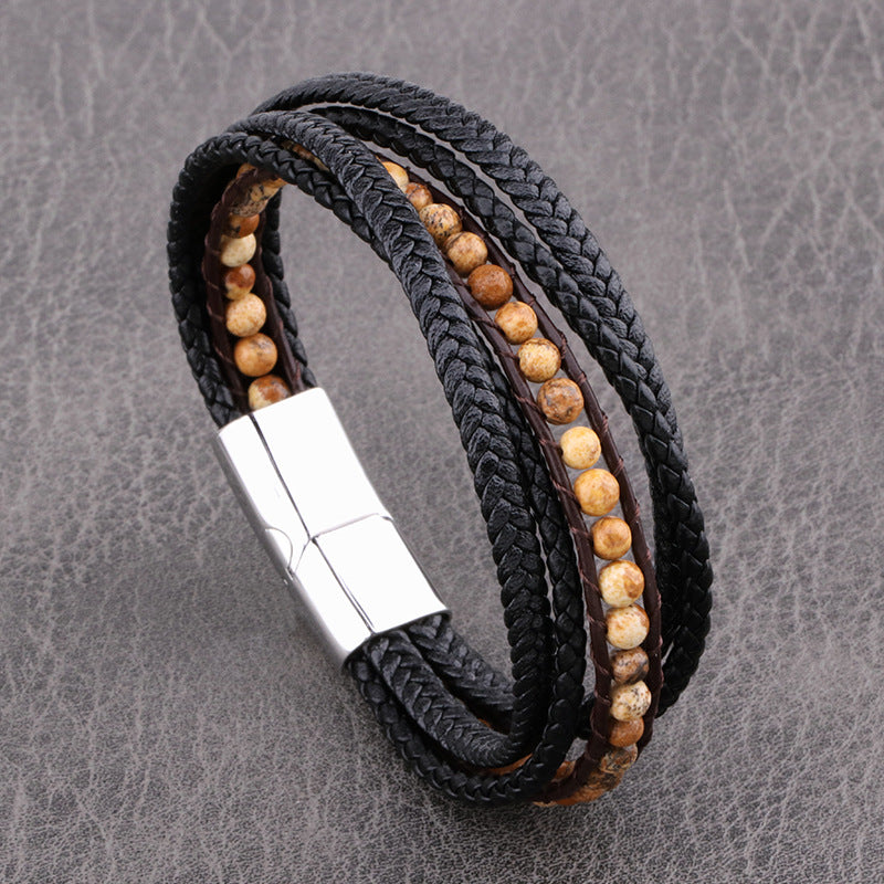 Beaded Woven Leather Bracelet