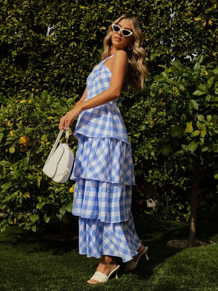 Cordelia Tiered Gingham Halter Maxi Dress