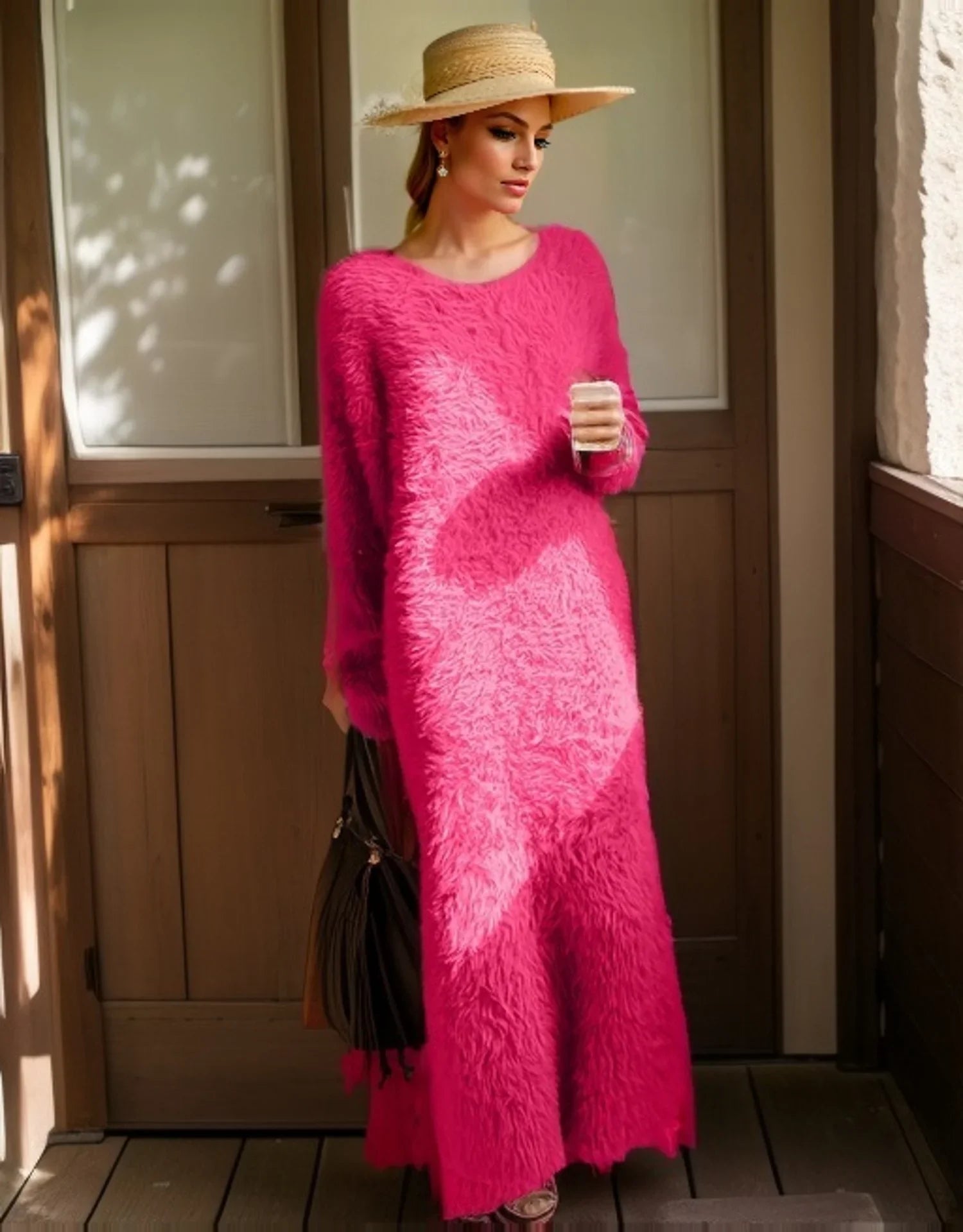 Calie Feather Fuzzy Maxi Sweater Dress