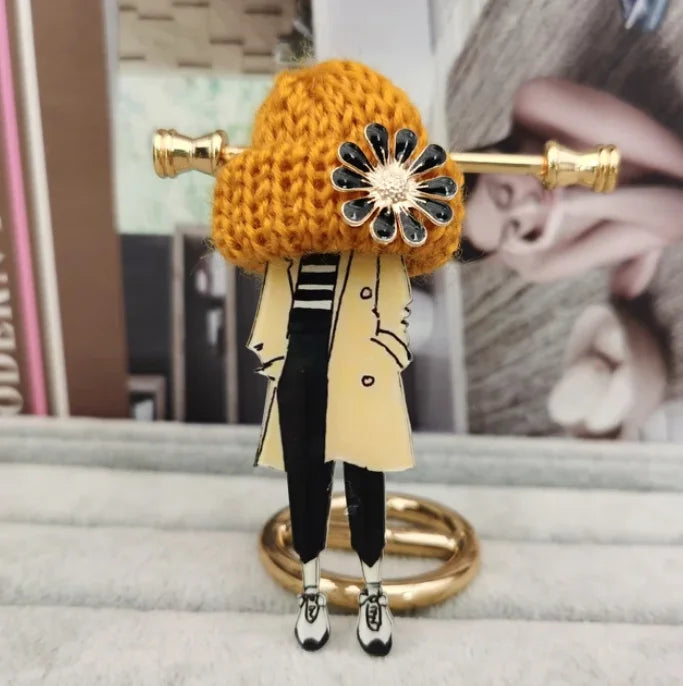 Cute Chunky Knit Hat Fashionista Girls Brooches
