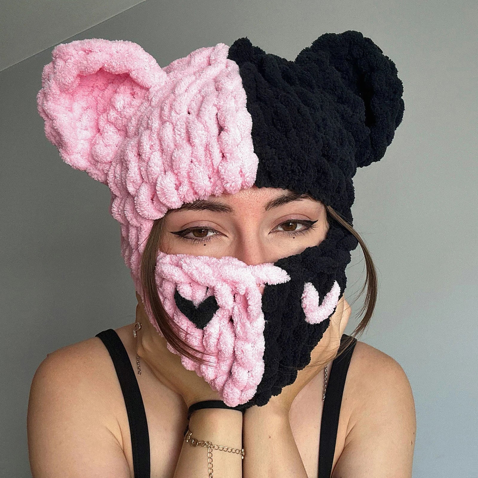 Two Tone Chunky Knit Cute Bear Hats