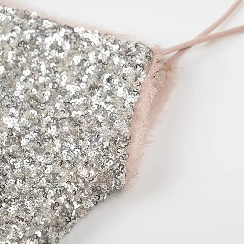 Isadora Silver Sequins Slip Dress