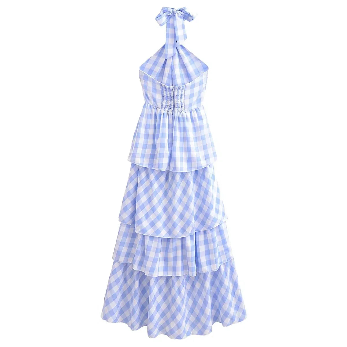 Cordelia Tiered Gingham Halter Maxi Dress