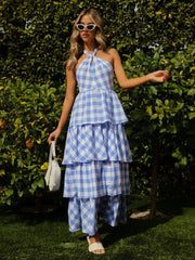 Cordelia Tiered Gingham Halter Maxi Dress