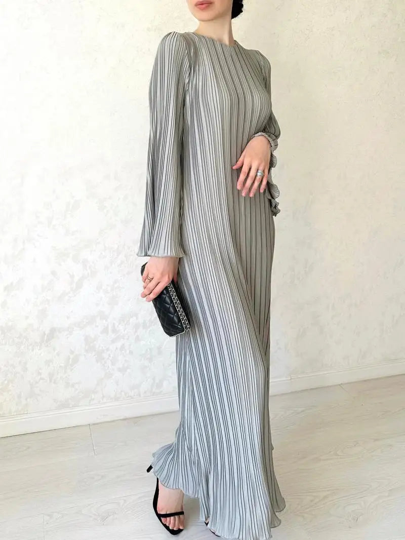 Hollis Pleated Ruffle Sleeves Maxi Dress