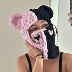 Two Tone Chunky Knit Cute Bear Hats