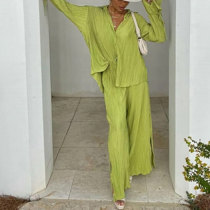 Chiara Solid Color Pleated Pajama Style Sets