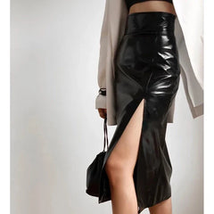 Faux Leather Slit Front Pencil Skirts
