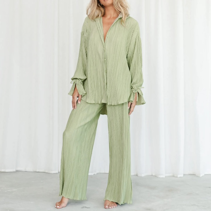 Chiara Solid Color Pleated Pajama Style Sets