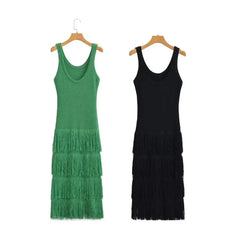 Chaya Tiered Long Fringe Maxi Knit Dress