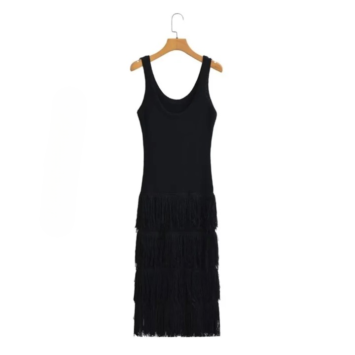 Chaya Tiered Long Fringe Maxi Knit Dress