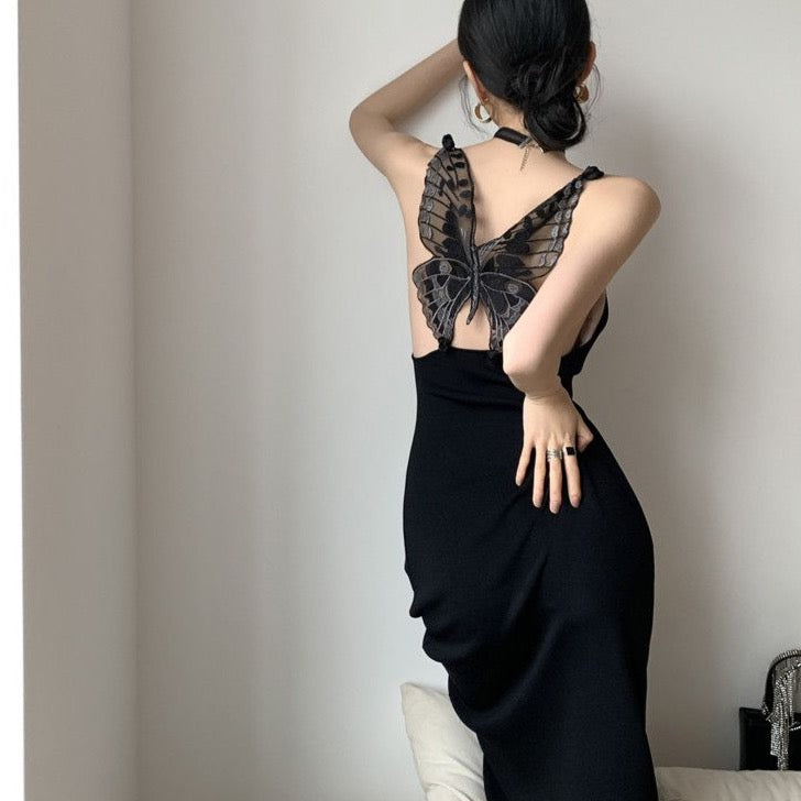 Sakari Butterfly Laced Back Slip Dress