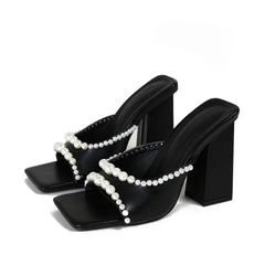 Farrah Pearl Beads Trim Mule Sandals