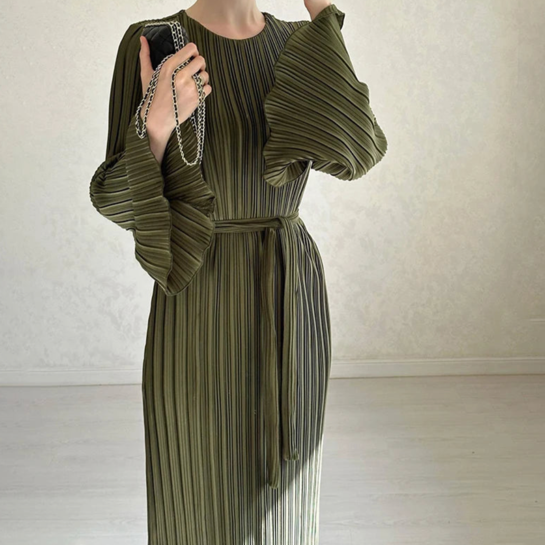 Hollis Pleated Ruffle Sleeves Maxi Dress