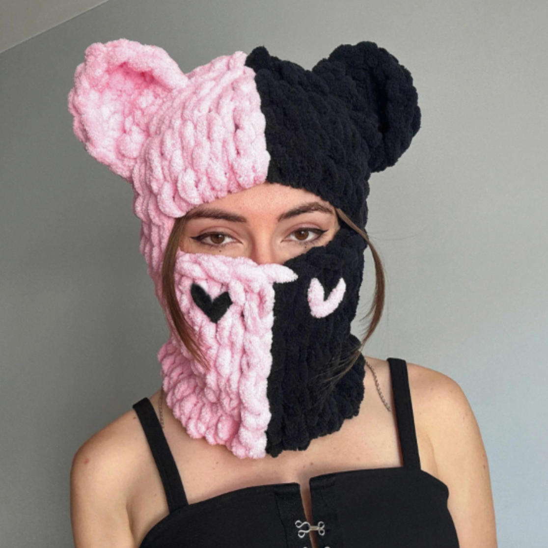 Two Tone Chunky Knit Cute Bear Hats