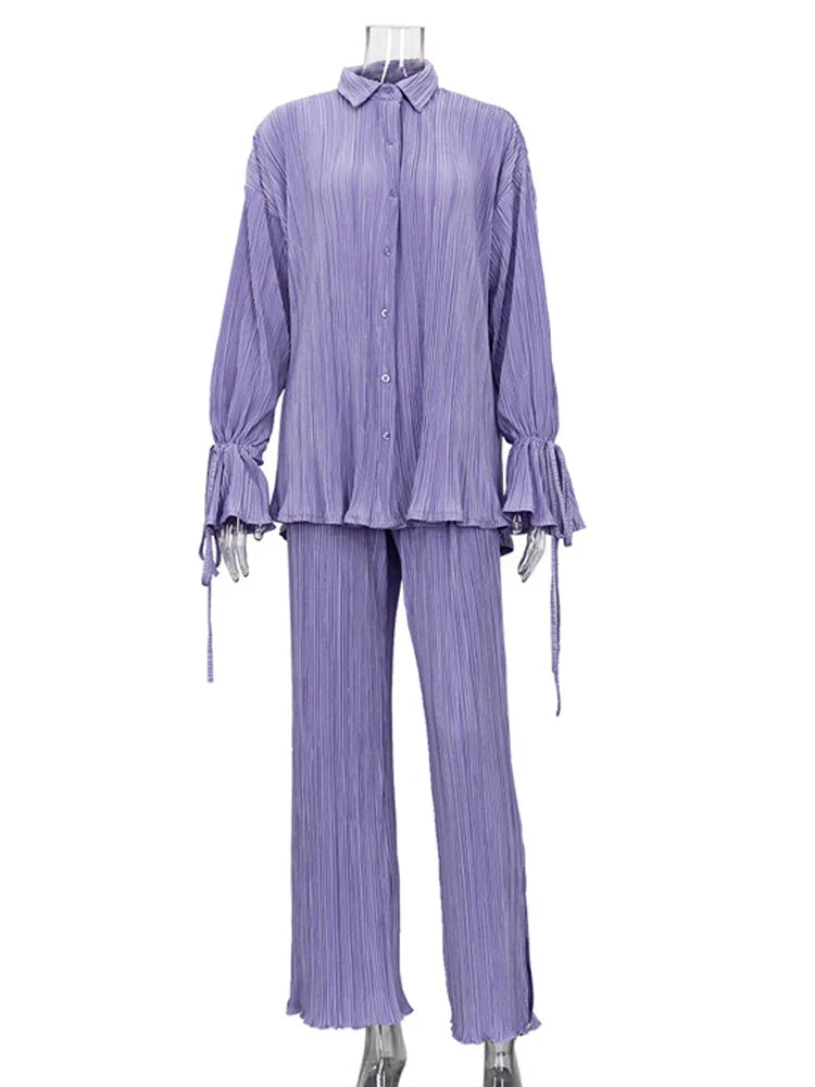 Chiara Solid Color Pleated Pajama Style Sets