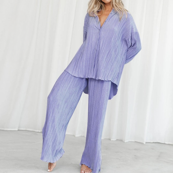 Chiara Solid Color Pleated Pajama Style Sets