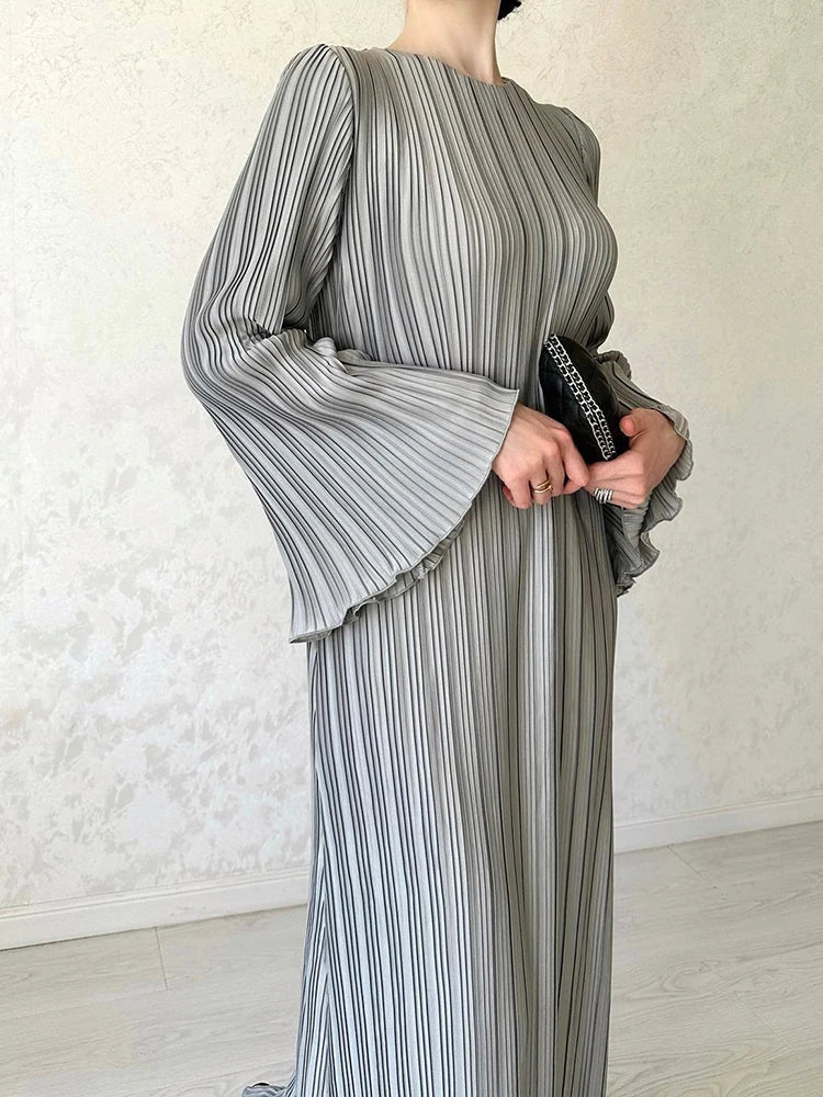 Hollis Pleated Ruffle Sleeves Maxi Dress