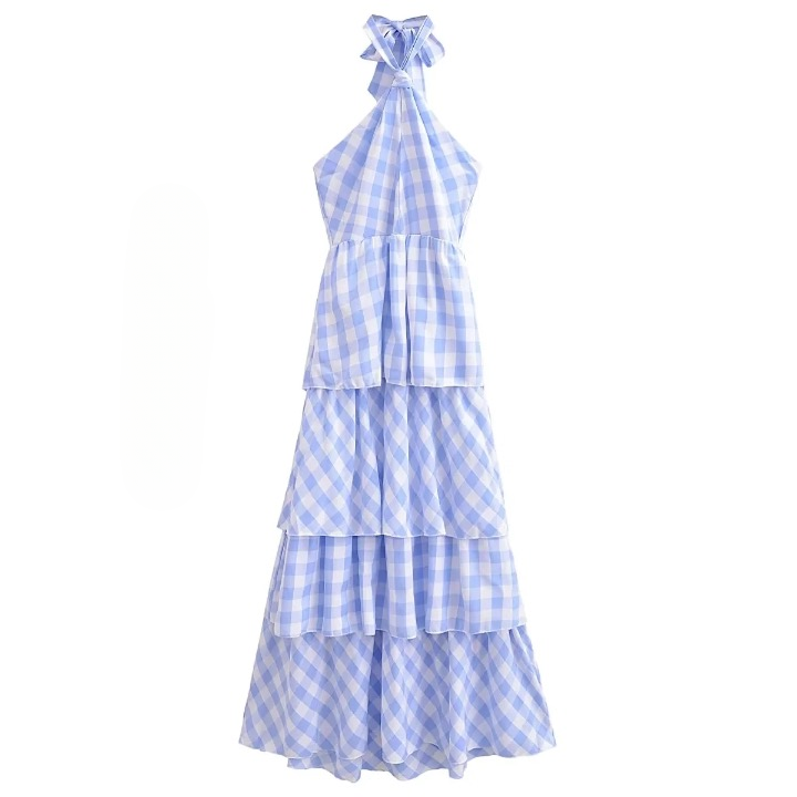 Cordelia Tiered Gingham Halter Maxi Dress