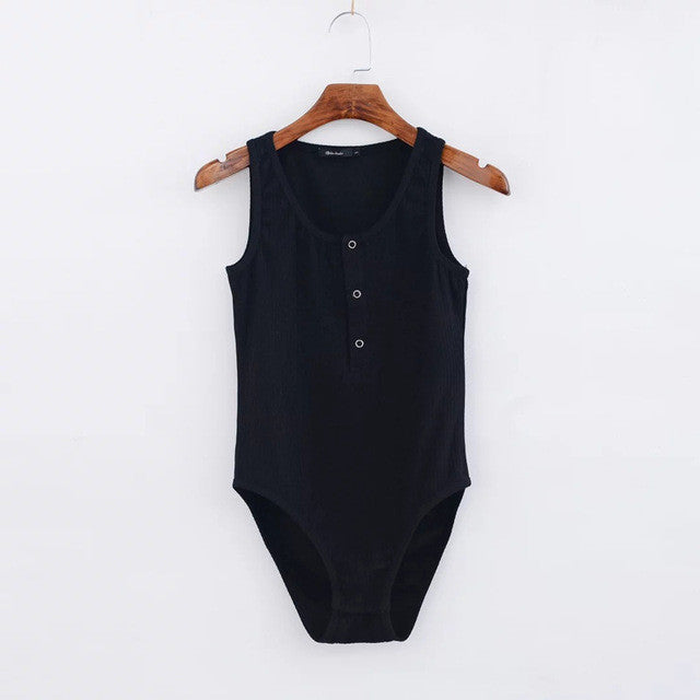 Sexy Elastic Bodycon Bodysuit with Button Front