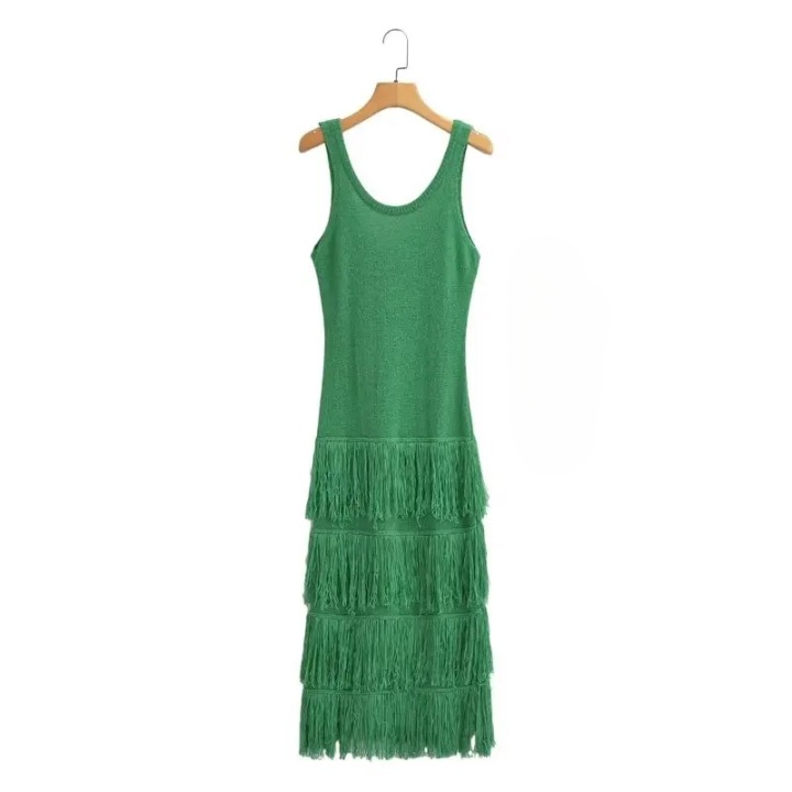 Chaya Tiered Long Fringe Maxi Knit Dress