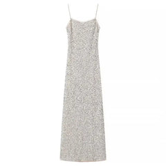 Isadora Silver Sequins Slip Dress