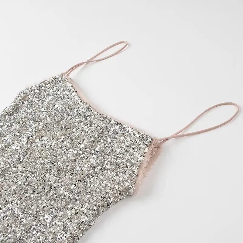 Isadora Silver Sequins Slip Dress