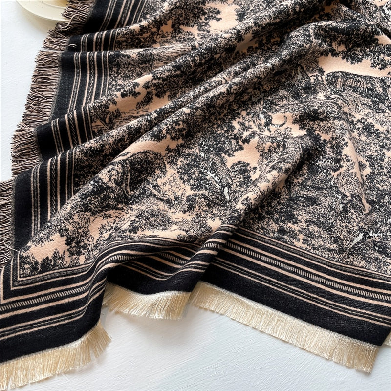 Toile and Checks Print Shawl Wool Scarves