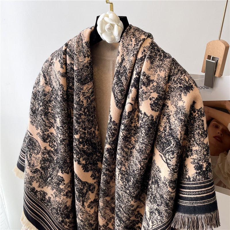 Toile and Checks Print Shawl Wool Scarves