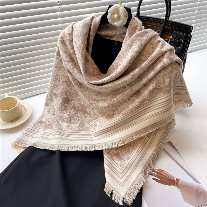 Toile and Checks Print Shawl Wool Scarves