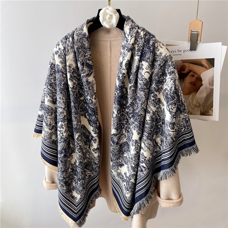 Toile and Checks Print Shawl Wool Scarves