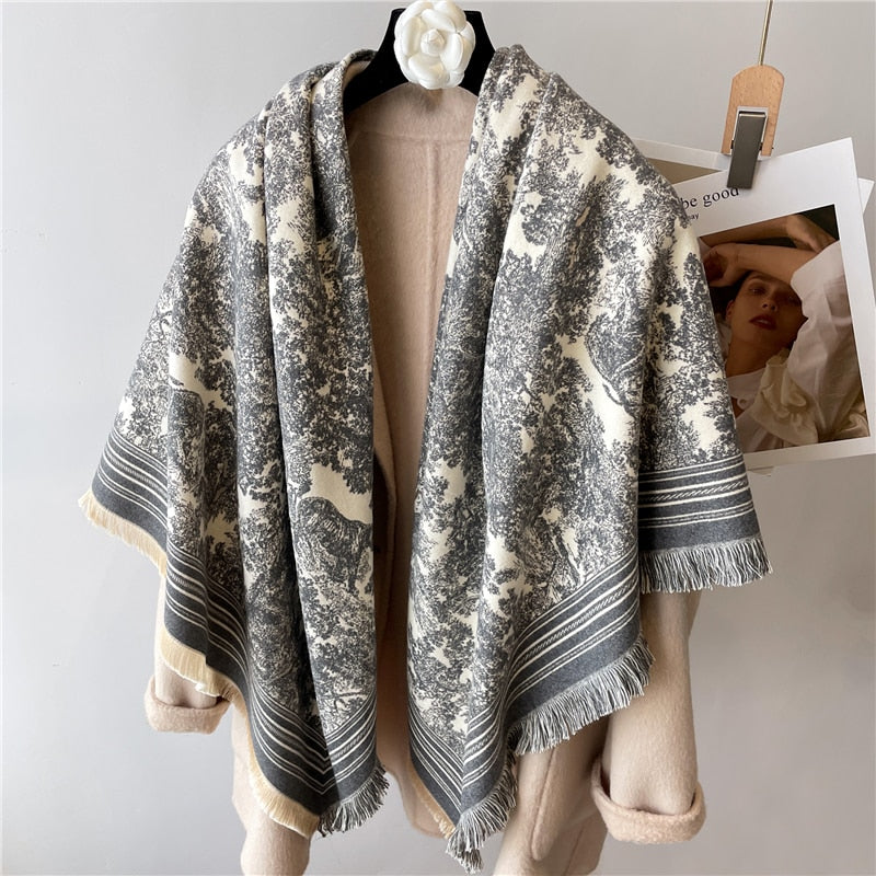 Toile and Checks Print Shawl Wool Scarves