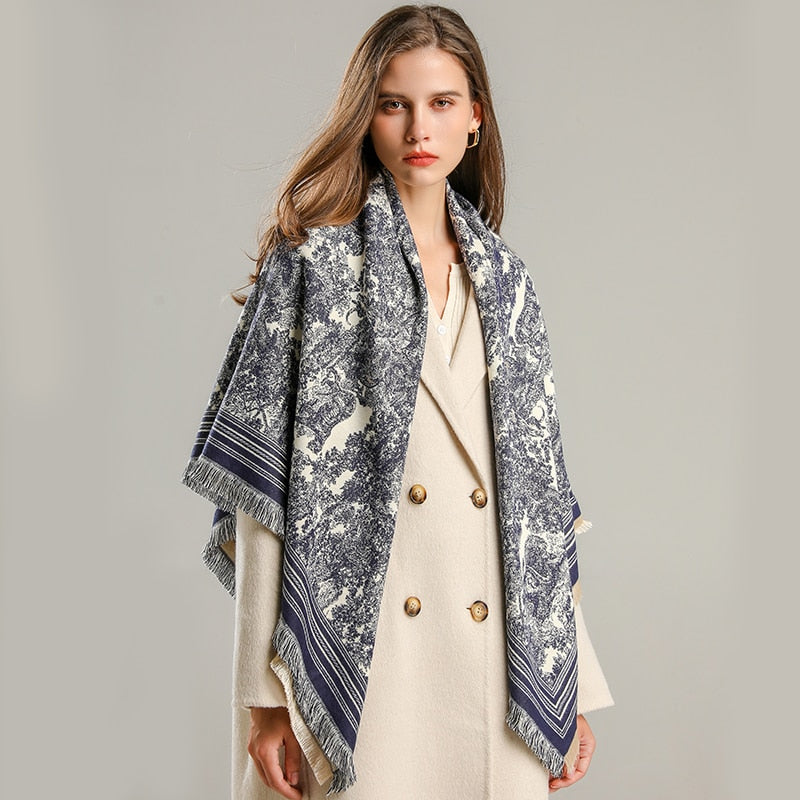 Toile and Checks Print Shawl Wool Scarves