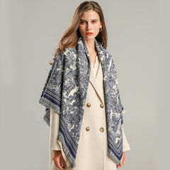Toile and Checks Print Shawl Wool Scarves