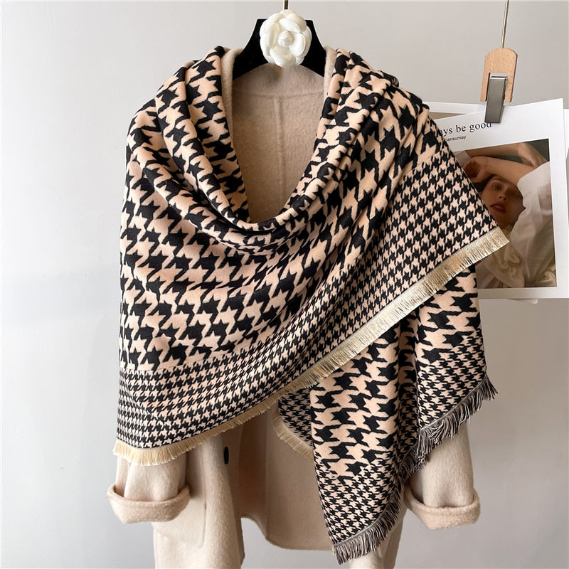 Toile and Checks Print Shawl Wool Scarves