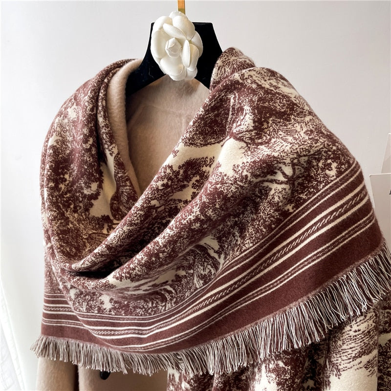 Toile and Checks Print Shawl Wool Scarves