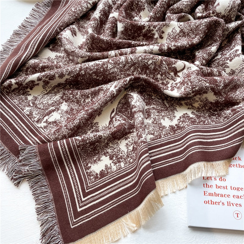 Toile and Checks Print Shawl Wool Scarves