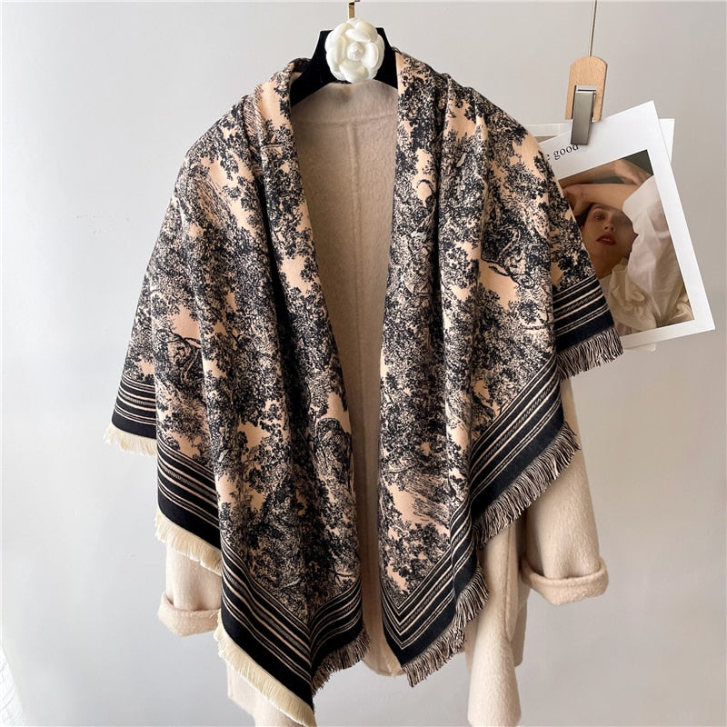 Toile and Checks Print Shawl Wool Scarves