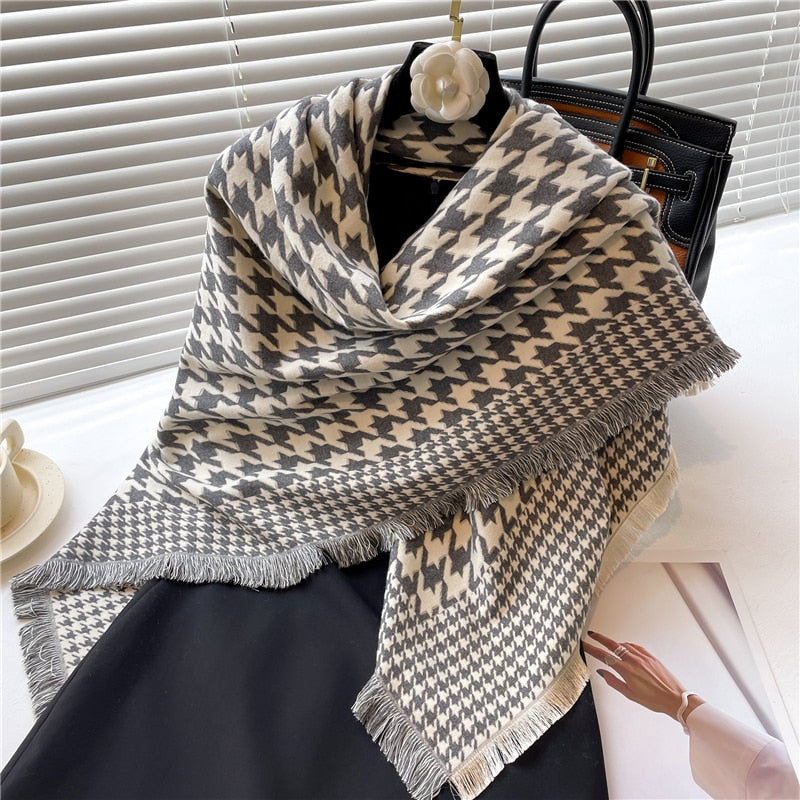 Toile and Checks Print Shawl Wool Scarves